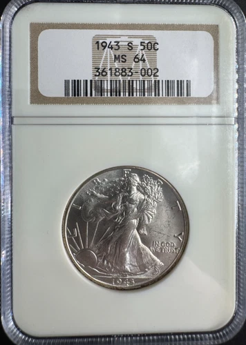 1943-S Walking Liberty Half Dollar NGC MS64 90% Silver Gem BU