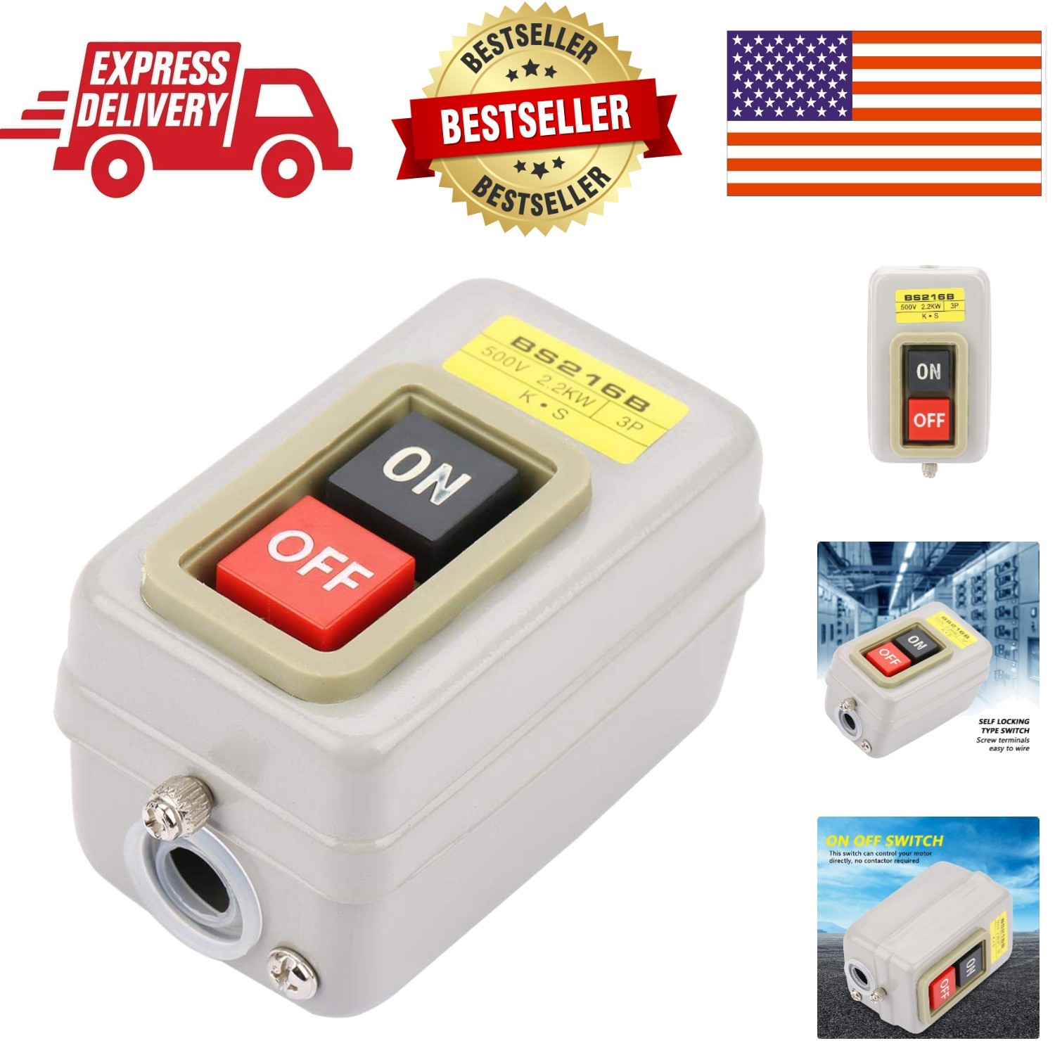 110/220/380V Push Button Switch – On/Off Start/Stop for Electric Tools