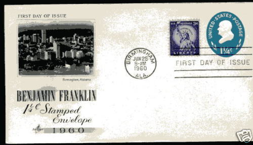 U541 1 1/4c Ben Franklin Embossed Envelope Artcraft FDC - Picture 1 of 1