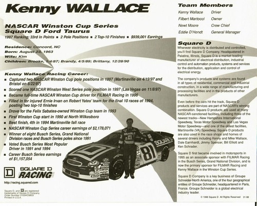 "NASCAR Legend" Kenny Wallace Hand Signed 10X8 Cardstock Biography CAS COA - Picture 2 of 3