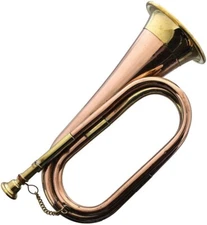 Bugle Two-Tone Musical Instrument Brass/Copper Construction 11 Inches Overall
