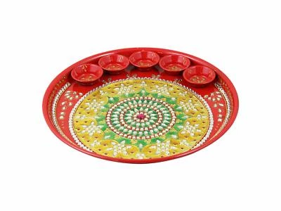 Blumenmuster Kundan Besetzte Pooja Aarti Thali Für Dekorative Pooja Thali - Bild 1 von 2