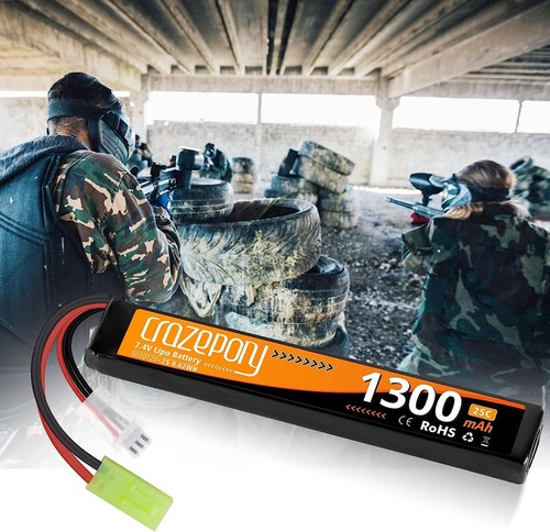 7.4V Rechargeable 2S LiPo 1300mAh 25C Stick Battery Mini Tamiya Airsoft Battery - Picture 10 of 13