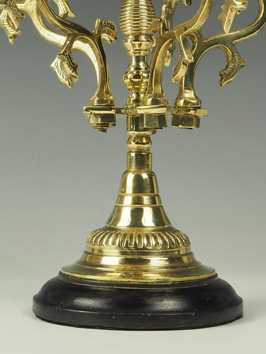Antique Brass Candelabra Oil and Wick Lamp – Signed - Bild 4 von 10