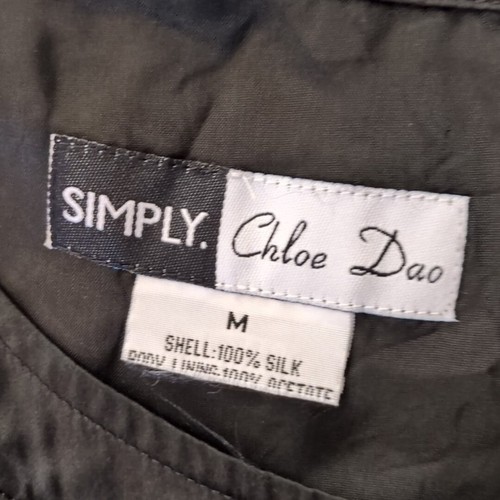 Simply Chloe Dao Silk Dress Sz Medium Babydoll Minidress Puffed Sleeve Artsy Blu - Picture 4 of 6