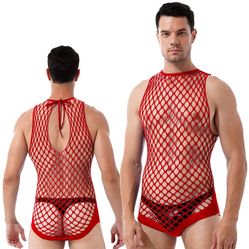 Hombre Ver a través de una pieza Fishnet Teddy Hollow Out Bodysuit Babydoll Nightwear - Imagen 39 de 70