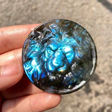 1pc Natural Labrador stone hand carved lion head Quartz Crystal Healing gift