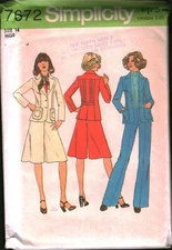 7672 Vintage Simplicity SEWING Pattern Misses Jacket Pantskirt Pants UNCUT OOP