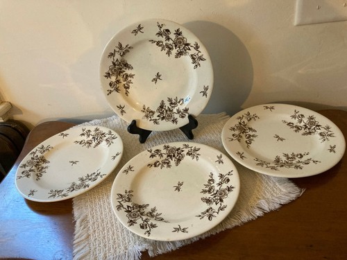 4 Antique 1884 Ashworth Bros Aesthetic Brown Transferware 8.5" Luncheon Plates - Picture 2 of 12