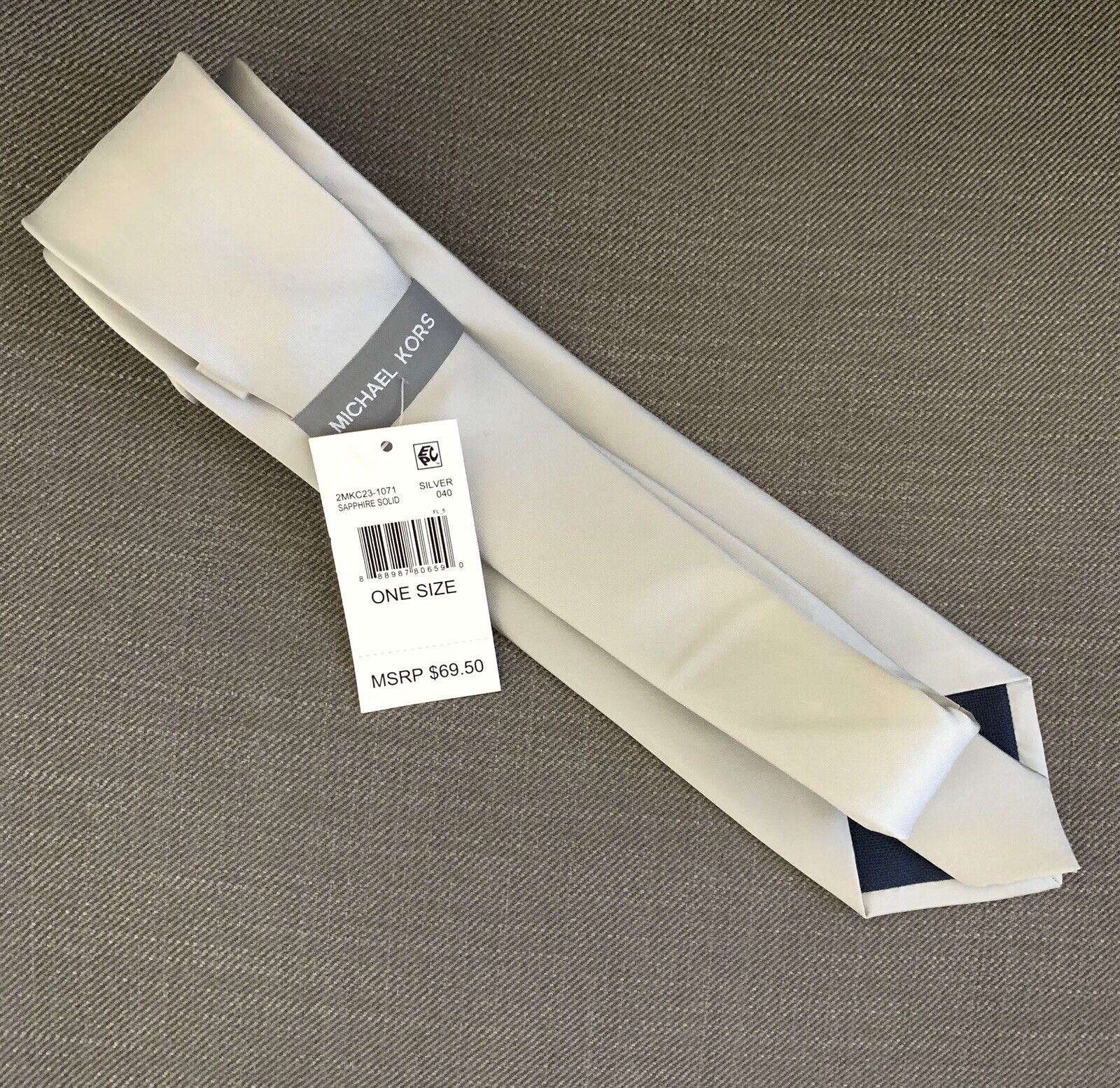 Michael Kors Men's Neck Tie Grey/Silver Solid 100% Silk NWT thumbnail 2
