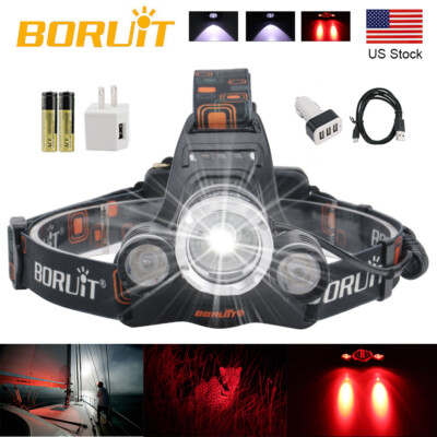 99000LM BORUiT LED Headlight USB Rechargeable Waterproof IPX5 Hunting Headlight