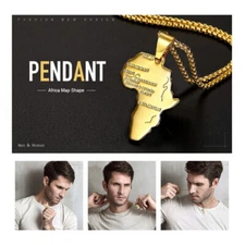 Gold Plated Stainless Steel Africa Map Pendant Necklace Chain 16-30inch Box Link