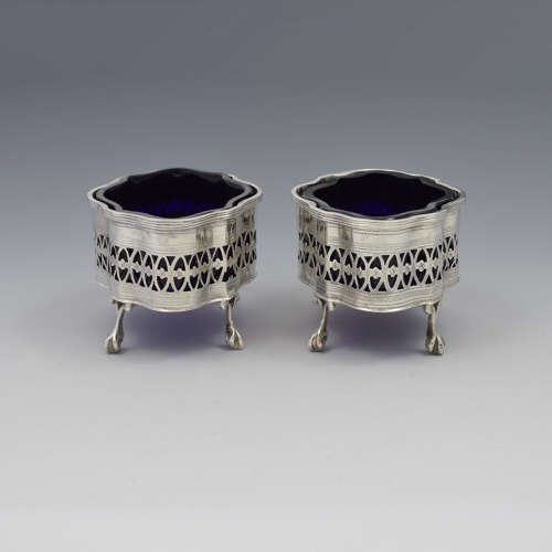 Antique Pretty Pair Victorian Pierced Silver Neoclassical Salts Chester 1900 - Picture 3 of 13