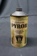 1932 PYROIL Crank Case Oil B 32Oz Metal Motor Oil Can Cone Top Old Farm Tractor 