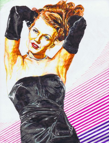 Original ink illustration Rita Hayworth classic Hollywood actress Gilda