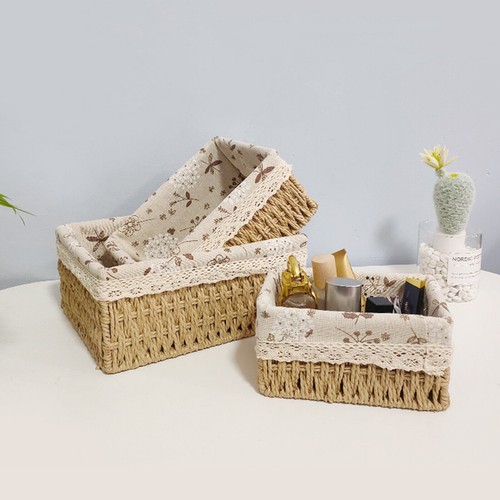 Rattan Storage Basket White with Cloth Lining Hand Woven Gift Hamper Craft Home - Picture 6 of 36