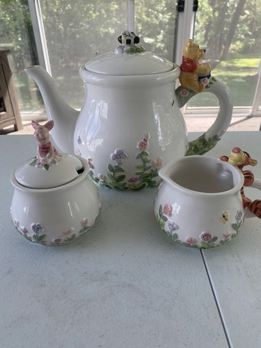 Disney Simply Pooh Tea Pot, Sugar Bowl & Creamer Set Winnie,Piglet & Tigger