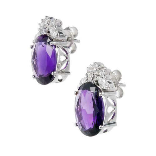 2ct Natural Purple Amethyst & Diamond Elegant Earring 14k Solid White Gold - Picture 2 of 12