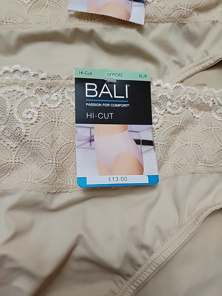 NWT Bali Hi-Cut Passion For Comfort Lace Waist Brief Panties Panty  XL/8 Tan - Image 2 of 4