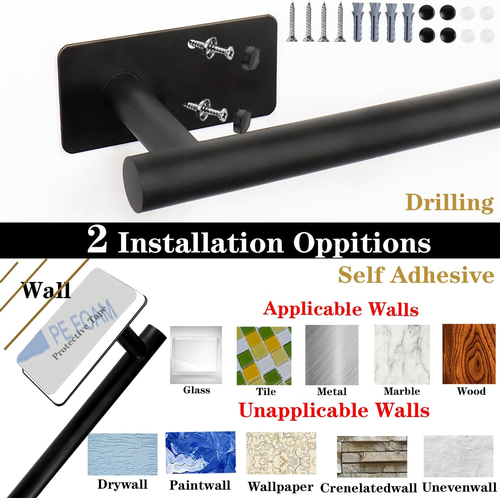 Self Adhesive Bath Towel Bar, Stainless Steel Towel Racks for Bathroom No Drilli - Picture 7 of 8