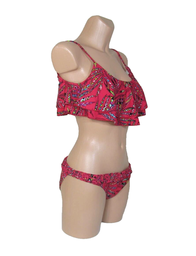 RADIO FIGI Size Medium Red Print 2-Piece Swimsuit Flounce Top Braided Bottom - Picture 8 of 8