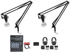 Rockville 2-Person Podcast Podcasting Recording Kit w/ Mics/Mixer/Headphones