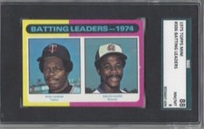 1975 Topps MINI baseball card #306 Rod Carew Ralph Garr Bat Ldrs graded SGC 88 8