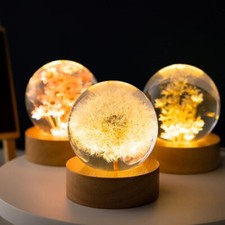 3D Dandelion CrystalBall Luminous ImmortalityFlower Gift Crystal Ball Wood Stand