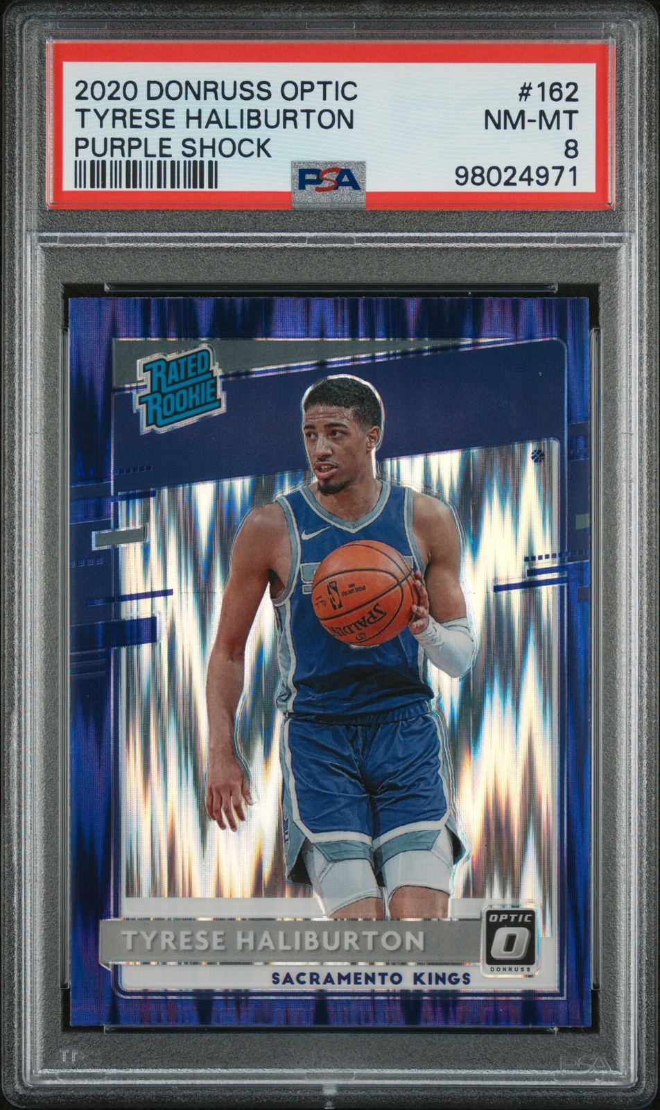 2020 Panini Donruss Optic #162 Tyrese Haliburton Purple Shock PSA 8