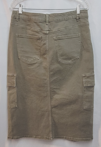 NWT $110 Michael Kors MK Denim Midi Cargo Skirt Army Green Size 12 - Picture 2 of 6