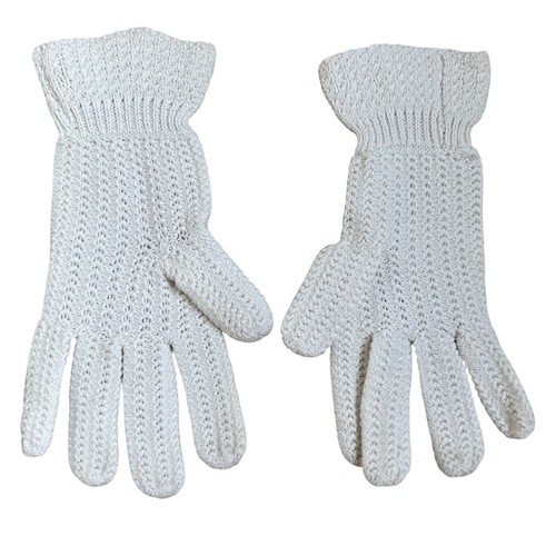 1960’s 1970’s Vintage Hand Crochet Knitted White Cotton Gloves - Picture 4 of 5