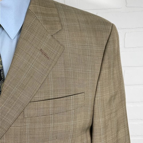 CHAPS Suit Men 41 32W 29.5L Tan Wool Glen Plaid 3 Button Classic Career Canada - Picture 2 of 20