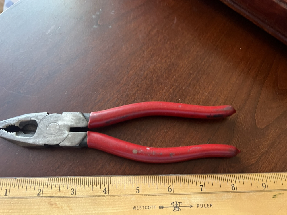 Vintage 8-Inch Red-Handled Electrician Linesman Pliers  