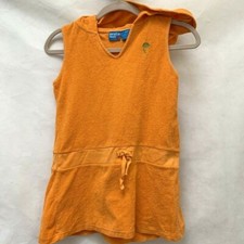Paradise Beach Girls 10/12 M Coverup Orange Hooded Terry Cloth Sleeveless Dress