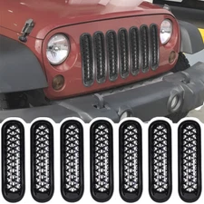 7x Front Grill Insert Mesh Grille Trim Cover For 07-2018 Jeep Wrangler JK JKU