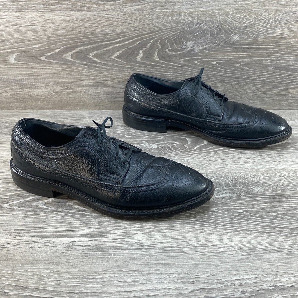 HY-TEST Black Leather Wing-Tip Steel-Toe Vintage Work Dress 