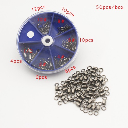Fishing Swivels Snaps Kit Rolling Barrel Swivel Lure Connector Tackle Box 1#-10# - Picture 26 of 48