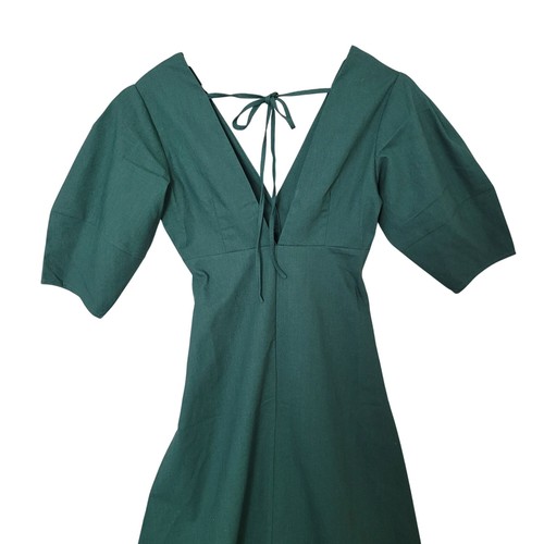 Commense Cotton & Linen Button-Front Knotted Long Dress Womens XS Green NWT - Picture 8 of 11