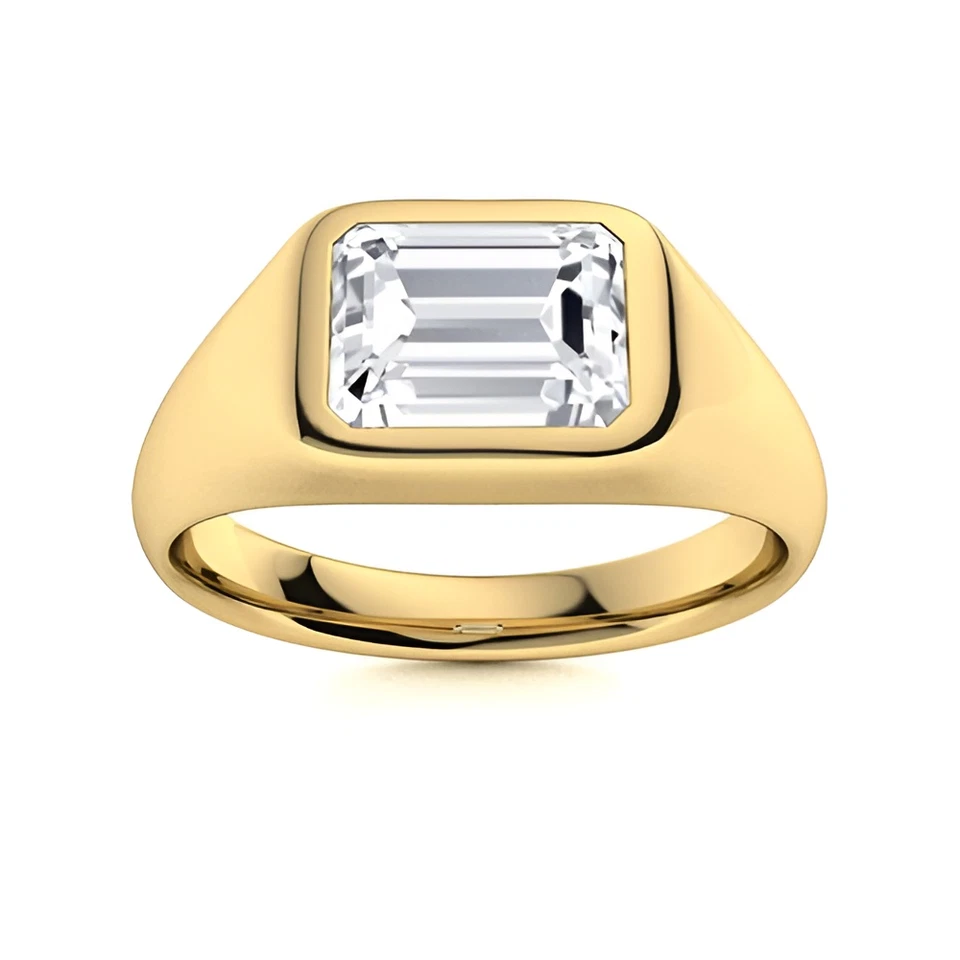 Diamond Gold Mens Ring Emerald Cut 1 Carat IGI Lab Grown 18K Yellow Band E F VS - Image 3 of 4