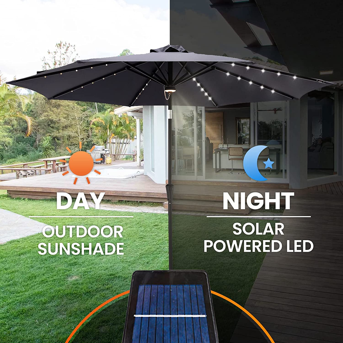 10 Ft Solar Powered Outdoor Market Patio Table Umbrella with 10 Ft Solar Powered Outdoor Market Patio Table Umbrella with