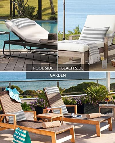 Grey Striped Outdoor Pillows with Insert 2PCS (11x16 inch) Grey White Stripe - Picture 7 of 8