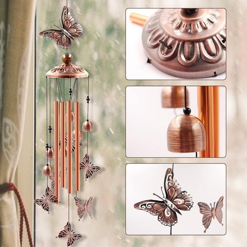33"Butterfly Metal Wind Chimes Outdoor Garden 4 Tubes Bells Yard Home Decor Gift - Picture 5 of 10