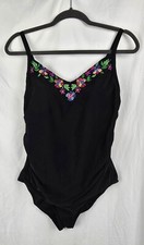 Aqua Green Embroidered Multicolored Floral Modest 1 Piece Swimsuit sz 16W