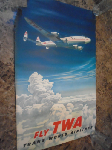 VTG 1940S ORIGINAL TWA TRANS WORLD AIRLINES DOUGLAS CONSTELLATION TRAVEL POSTER