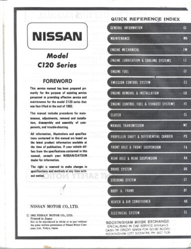 Nissan C120 Factory Workshop Repair Manual 1.2 & 1.5 1983 On MPN SM3EC120G0 - Picture 3 of 4