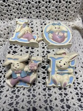 Burwood HOMCO Bunny D cor Wall Hanging Nursery 4 pc LOVE Bunnies Vintage Kids