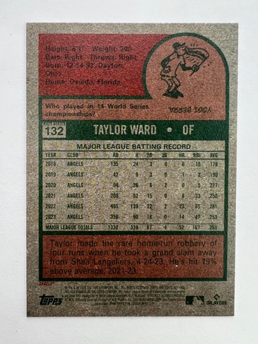 2024 Topps Heritage Taylor Ward White Border Parallel #132 Los Angeles Angels - Imagen 2 de 2