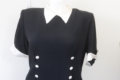 VTG Impulsive 80s PLUS Size 18 Nautical Blue Midi Dress Retro Pinup Made in USA - Picture 7 of 12
