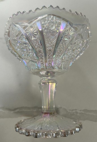 IMPERIAL GLASS pattern no 212 iridescent white Carnival footed compote 1951-72 - Picture 2 of 10