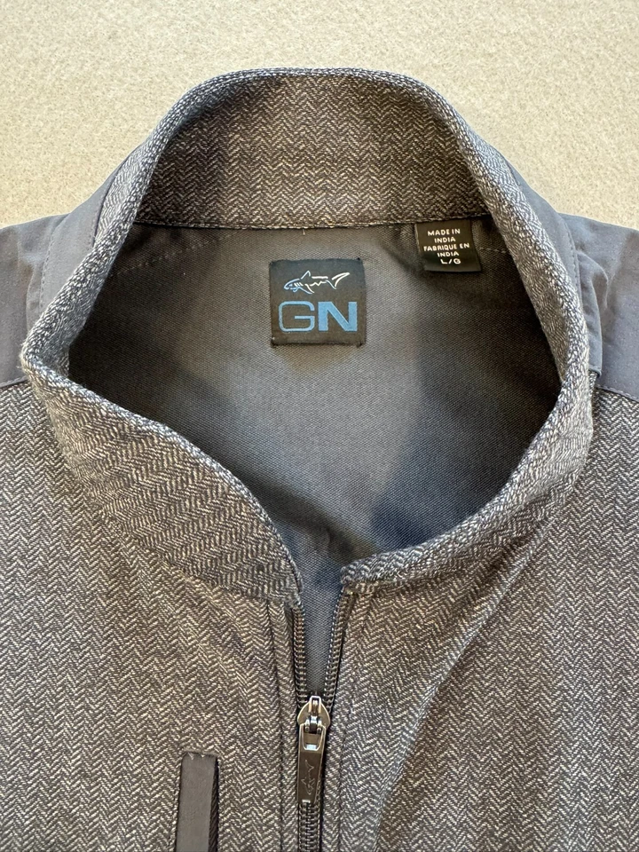 Chaleco de golf Greg Norman para hombre grande gris espiga cremallera completa chaqueta activa/inforual Foto 2 de 4